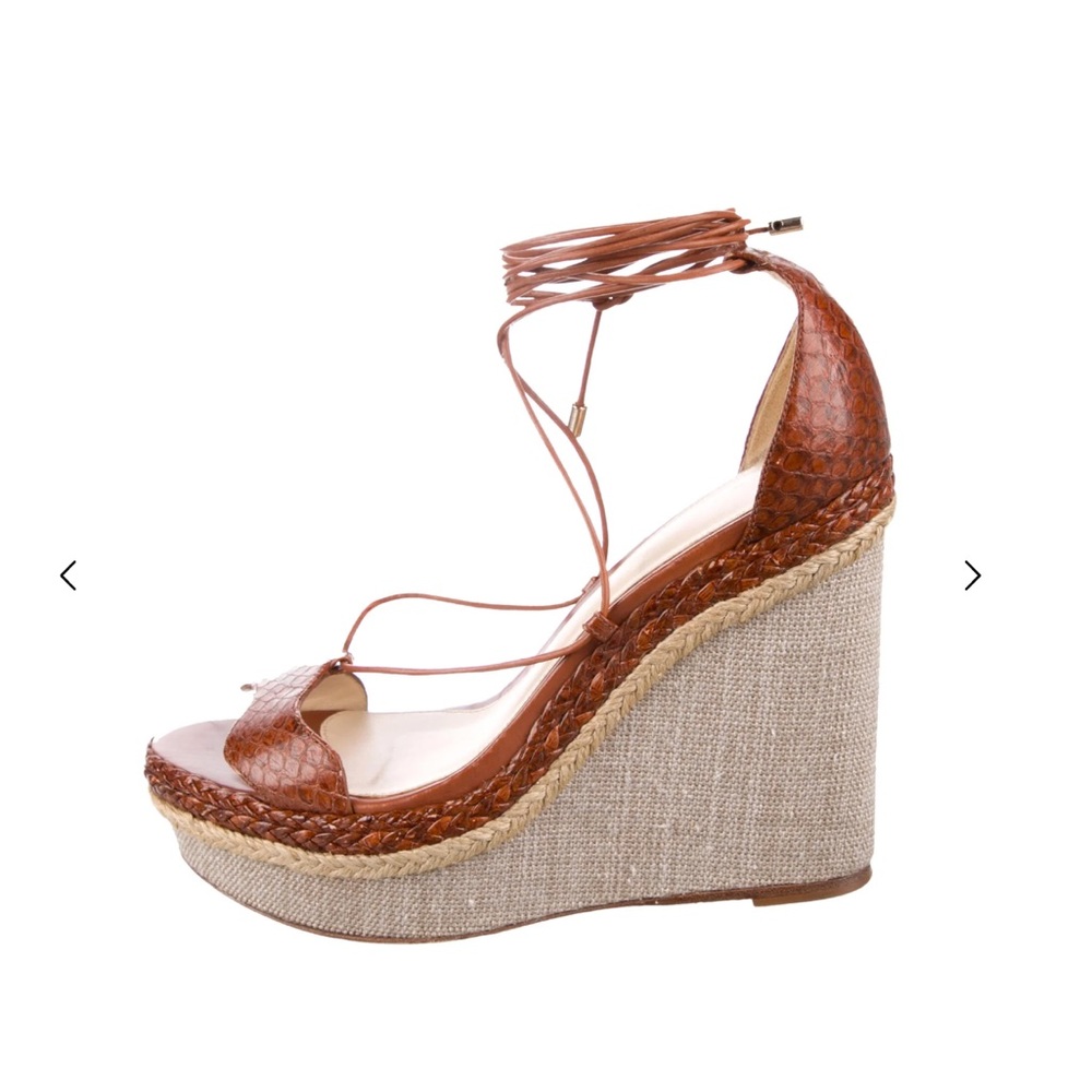 Alexandre Birman Python Leather Wedge Ankle Wrap … - image 3